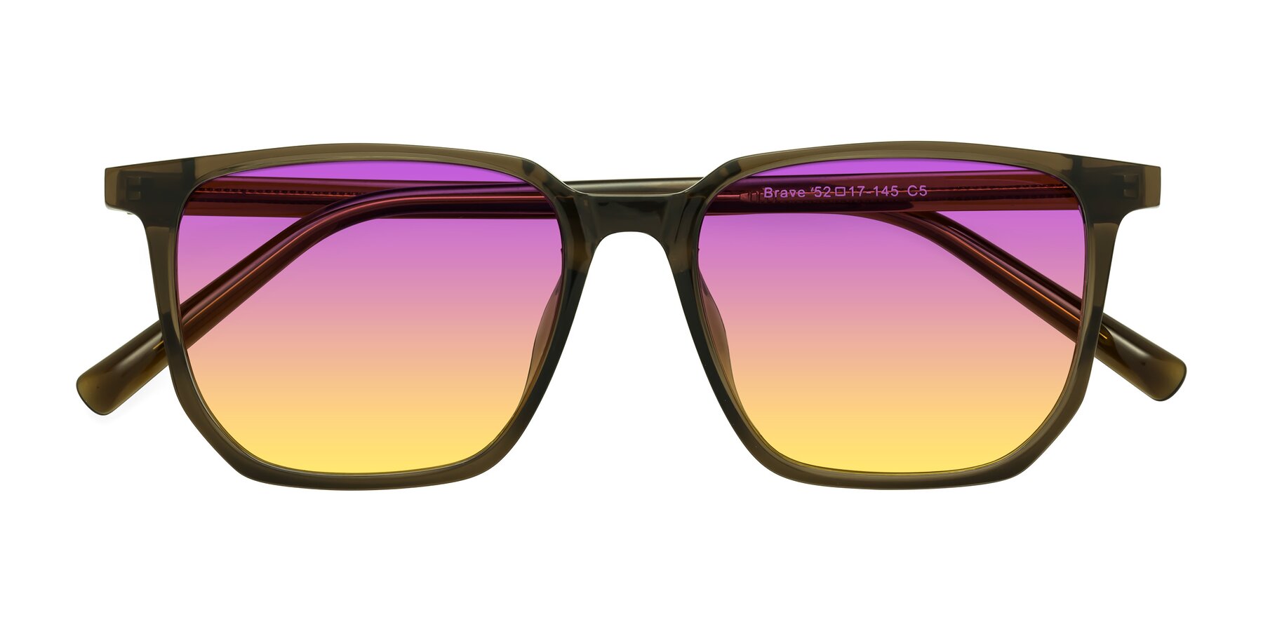 Folded Front of Brave in Coffee with Purple / Yellow Gradient Lenses