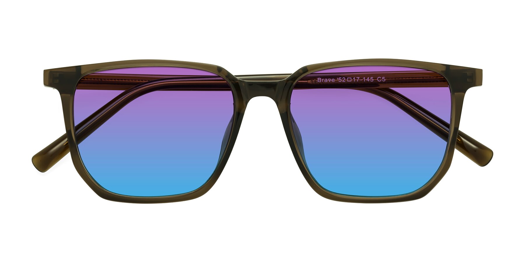 Folded Front of Brave in Coffee with Purple / Blue Gradient Lenses