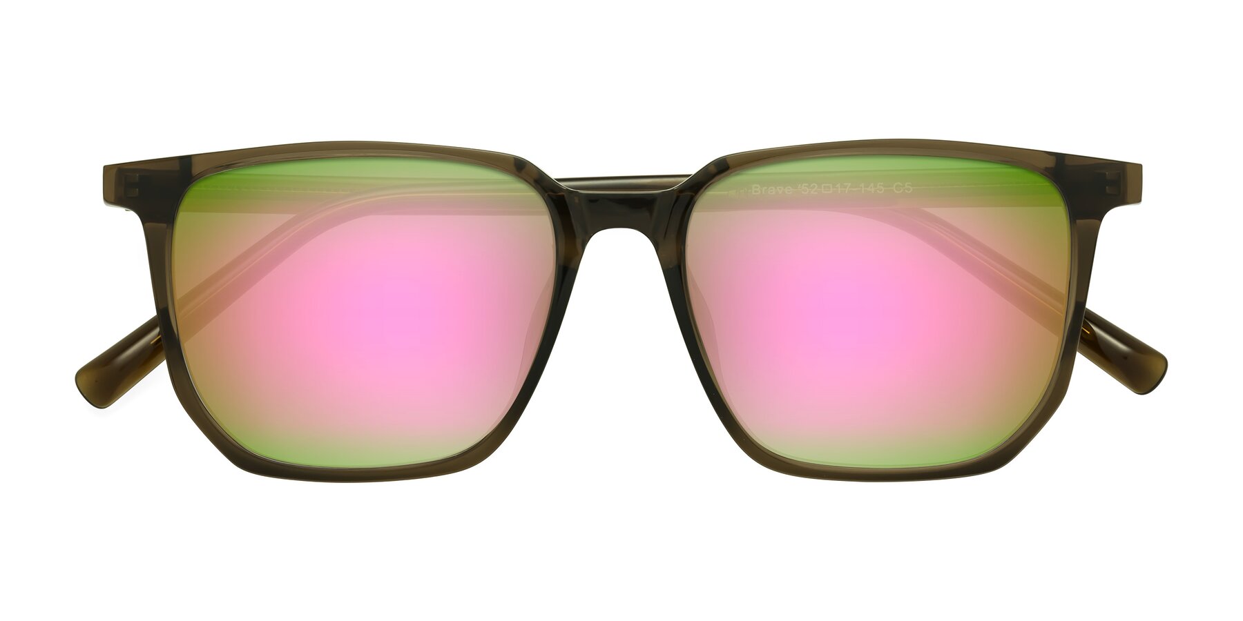 Folded Front of Brave in Coffee with Pink Mirrored Lenses
