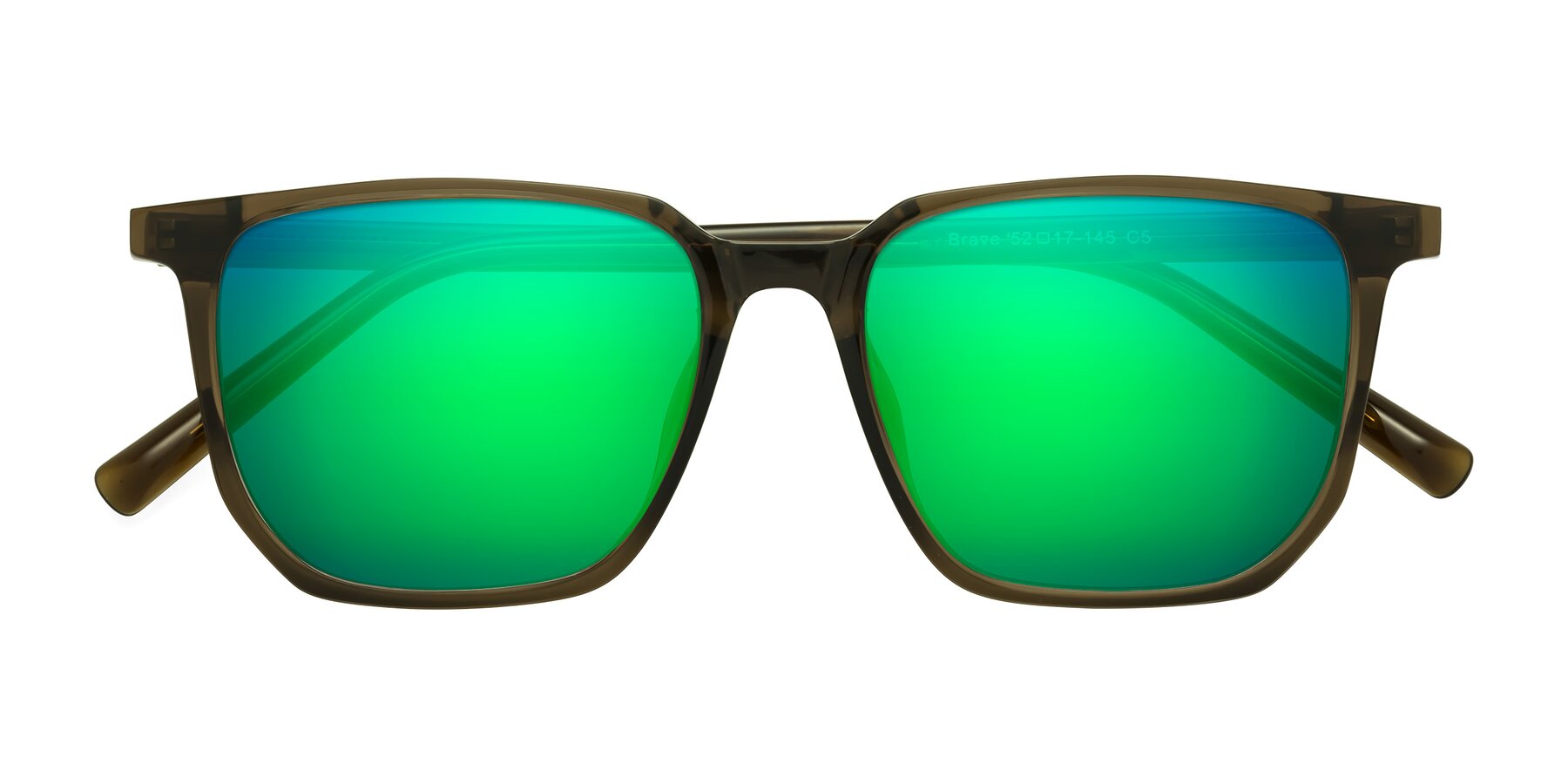 Folded Front of Brave in Coffee with Green Mirrored Lenses