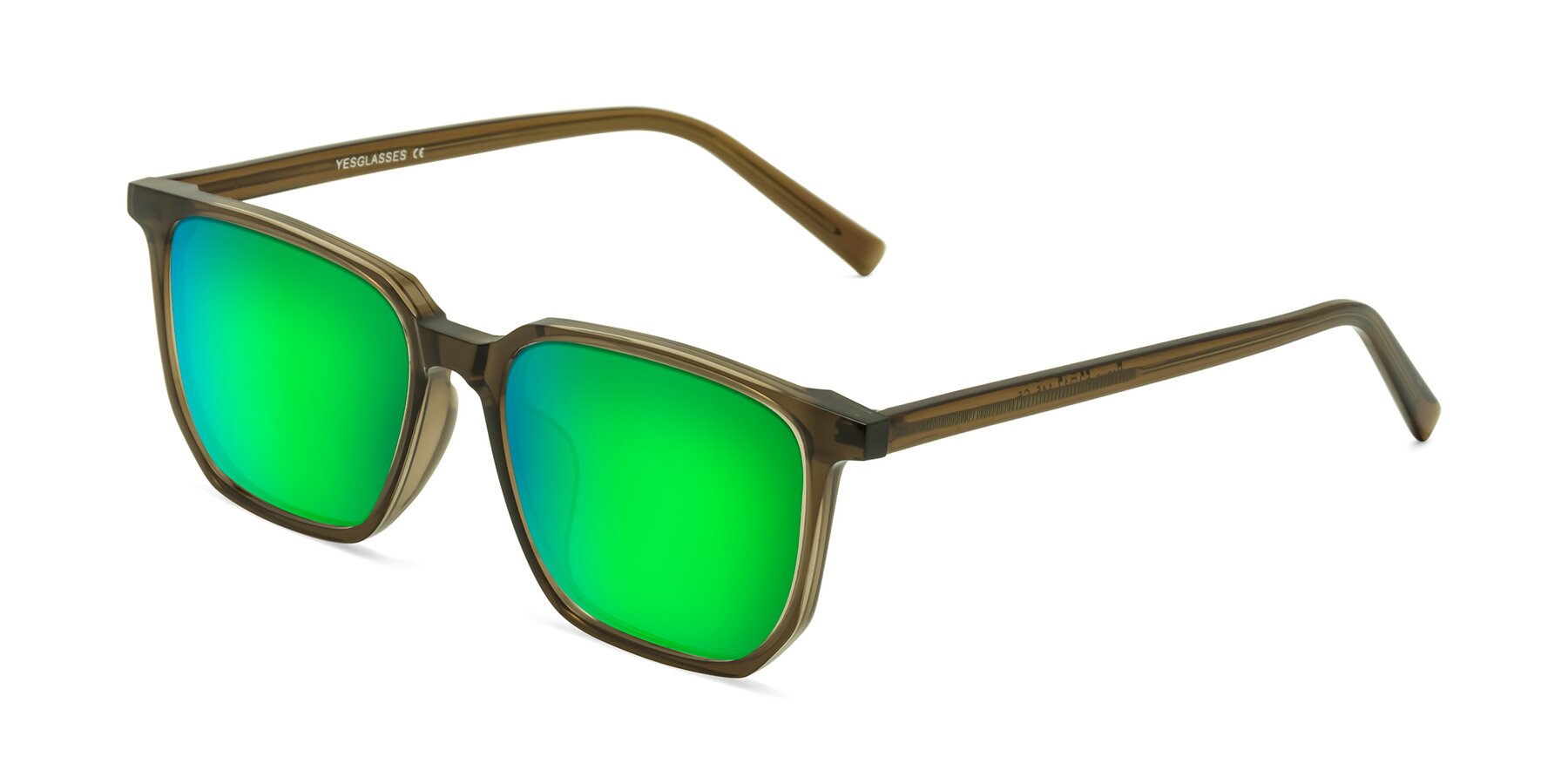 Angle of Brave in Coffee with Green Mirrored Lenses