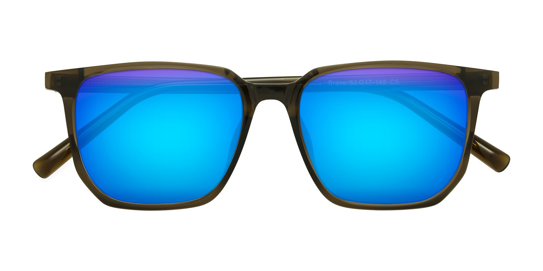 Folded Front of Brave in Coffee with Blue Mirrored Lenses