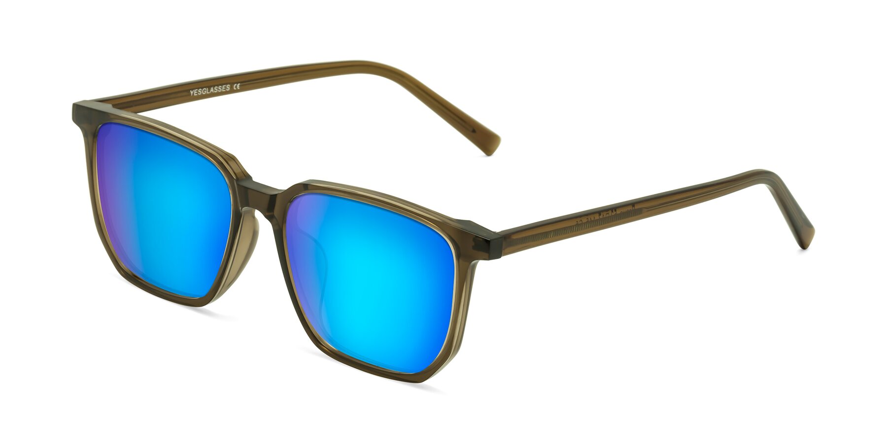 Angle of Brave in Coffee with Blue Mirrored Lenses