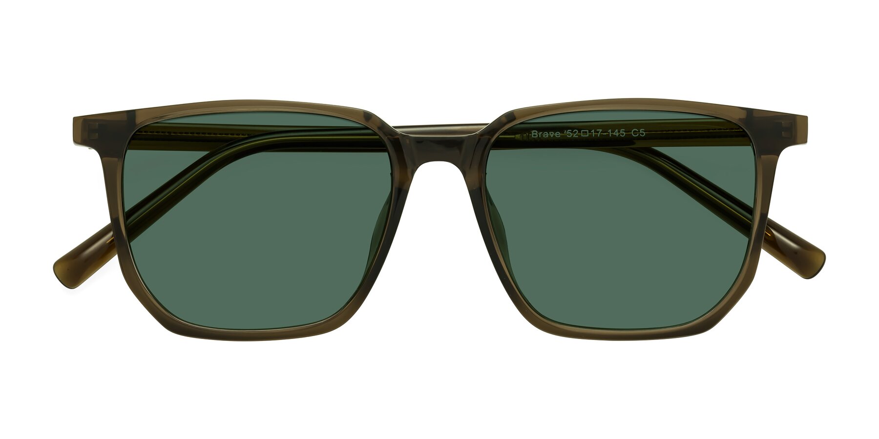 Folded Front of Brave in Coffee with Green Polarized Lenses