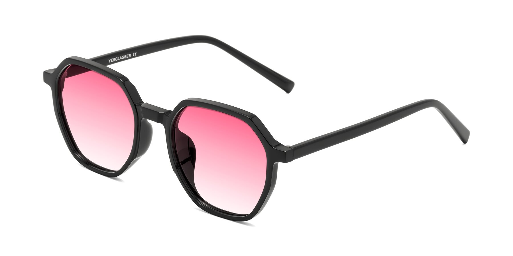 Angle of Doll in Black with Pink Gradient Lenses