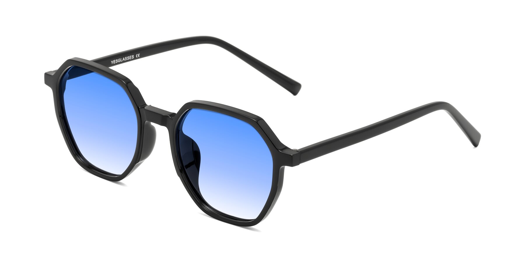 Angle of Doll in Black with Blue Gradient Lenses
