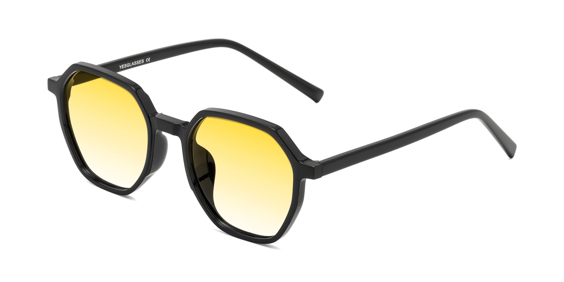 Angle of Doll in Black with Yellow Gradient Lenses