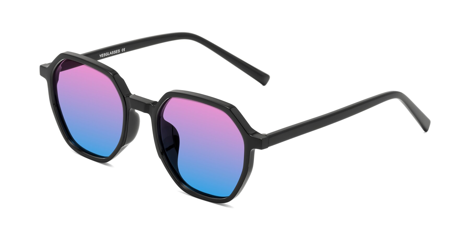 Angle of Doll in Black with Pink / Blue Gradient Lenses