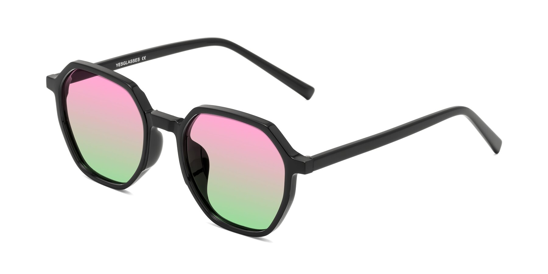 Angle of Doll in Black with Pink / Green Gradient Lenses