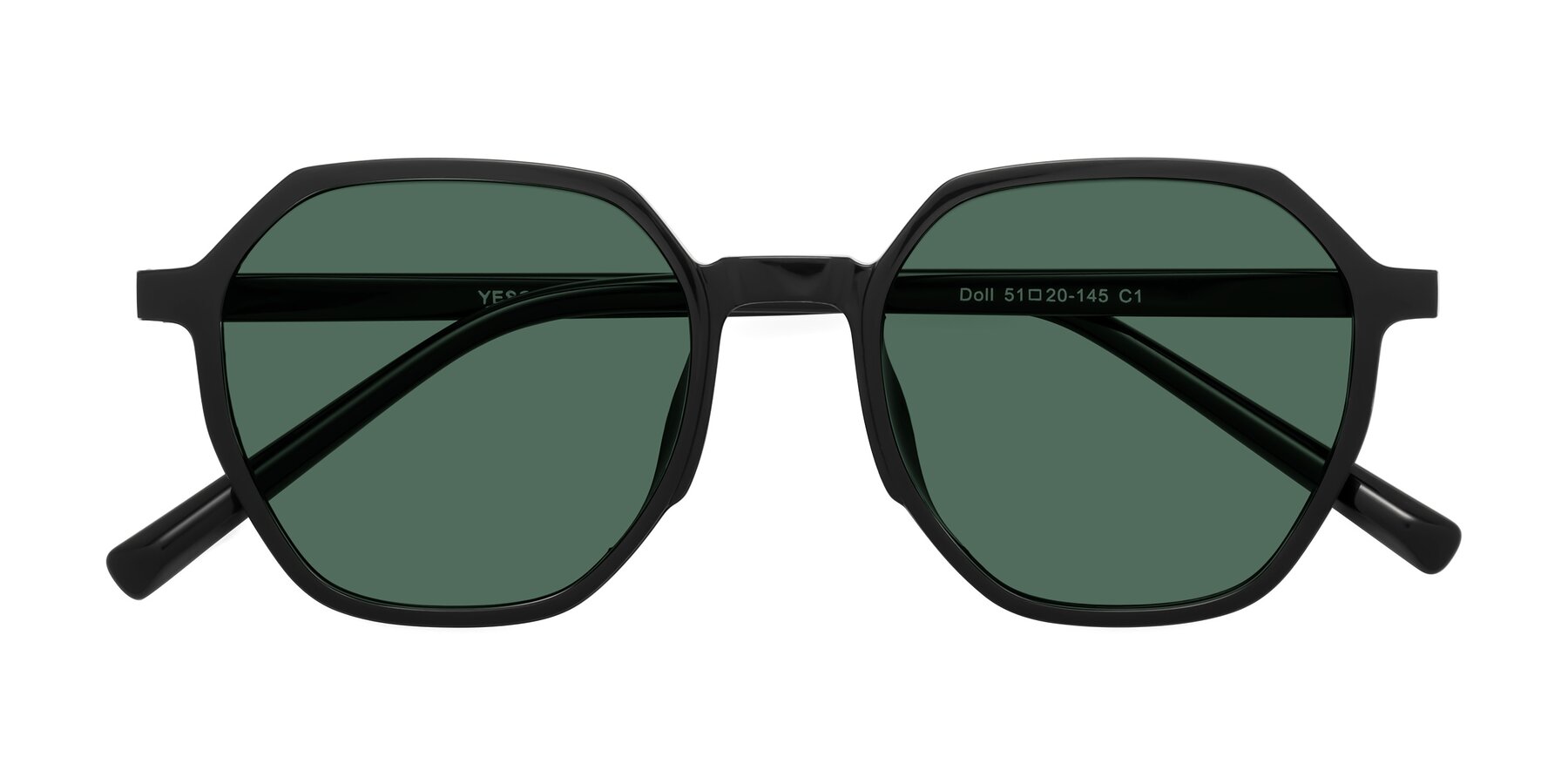 Folded Front of Doll in Black with Green Polarized Lenses