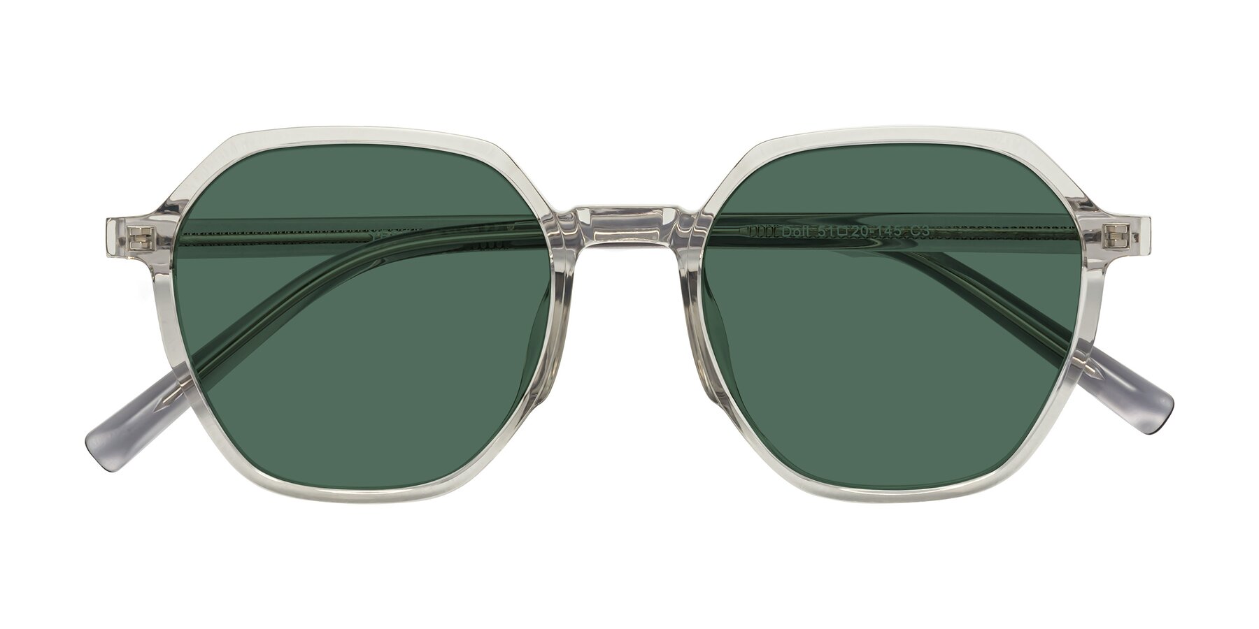 Folded Front of Doll in Translucent Gray with Green Polarized Lenses