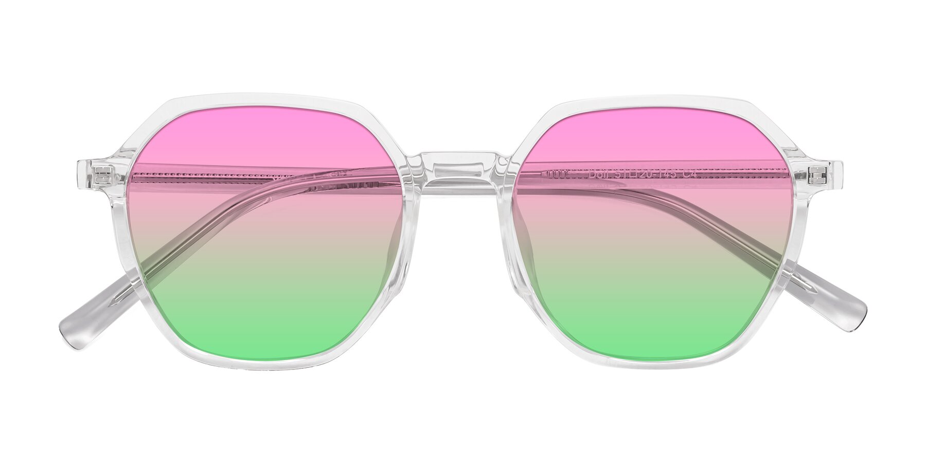 Folded Front of Doll in Clear with Pink / Green Gradient Lenses