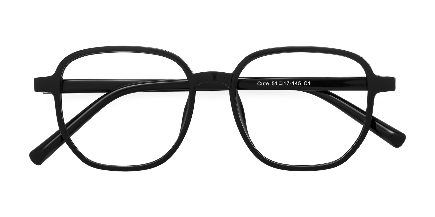 Folded Front of Cute in Black with Clear Blue Light Blocking Lenses