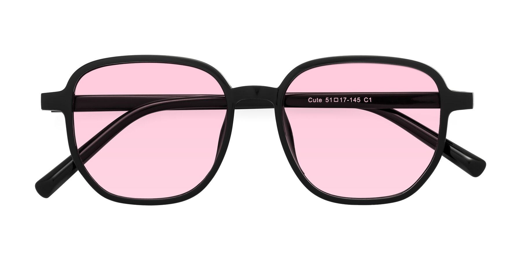 Folded Front of Cute in Black with Light Pink Tinted Lenses