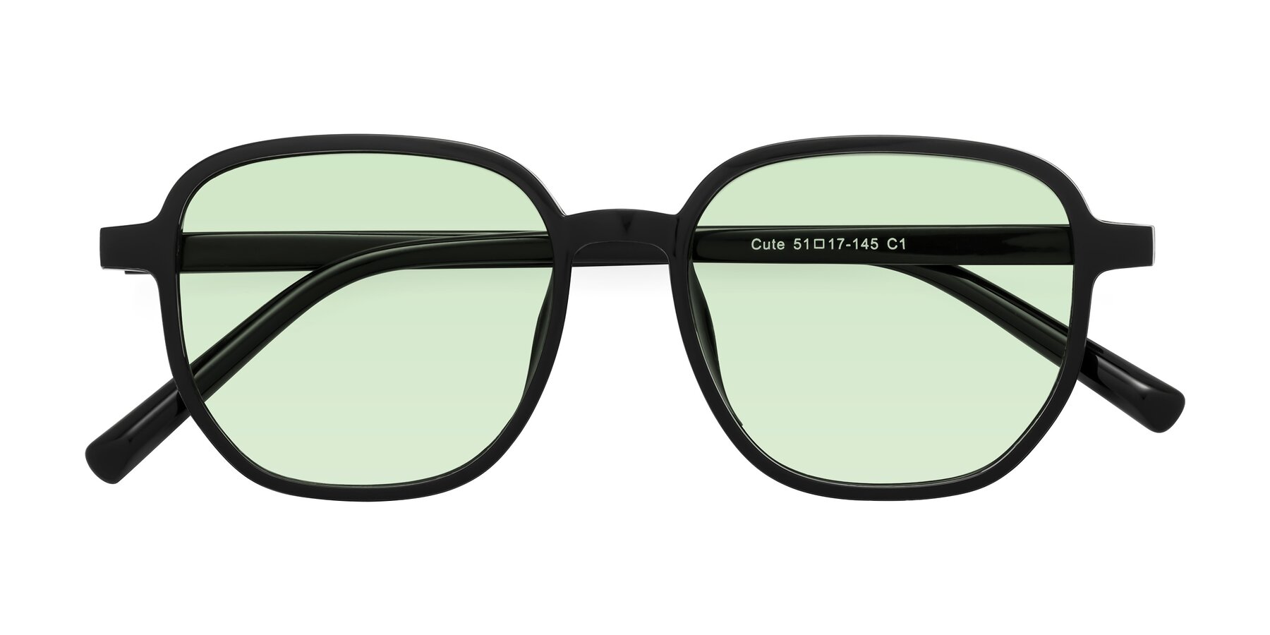 Folded Front of Cute in Black with Light Green Tinted Lenses