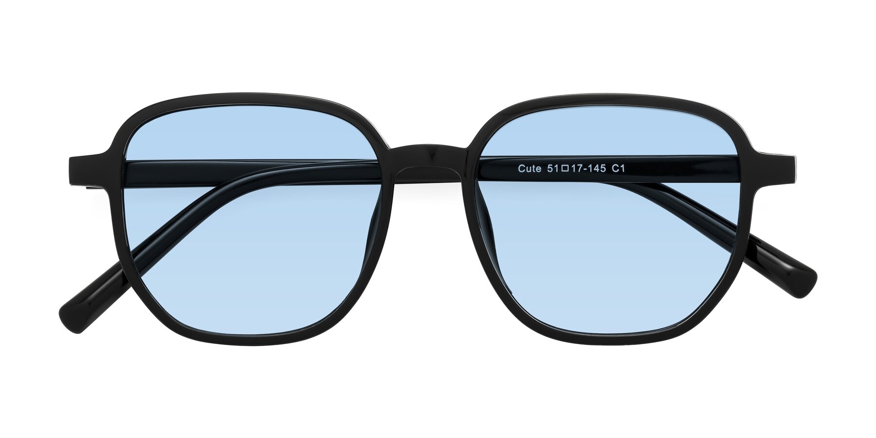 Folded Front of Cute in Black with Light Blue Tinted Lenses