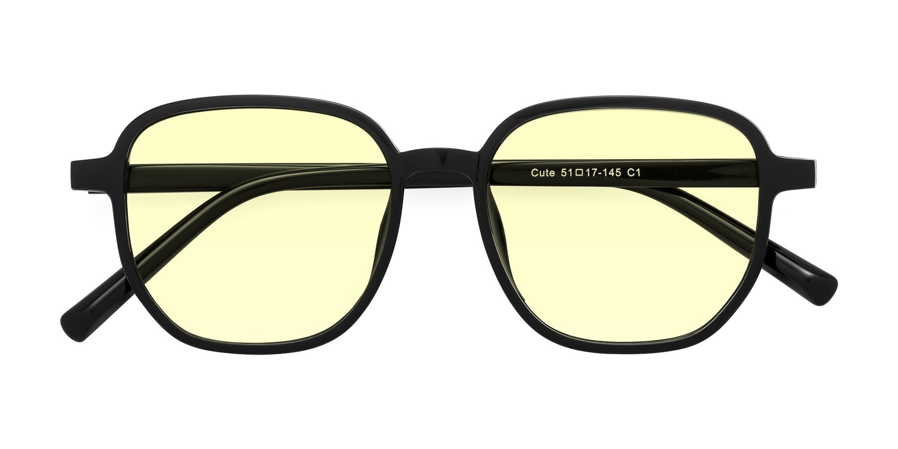 Folded Front of Cute in Black with Light Yellow Tinted Lenses