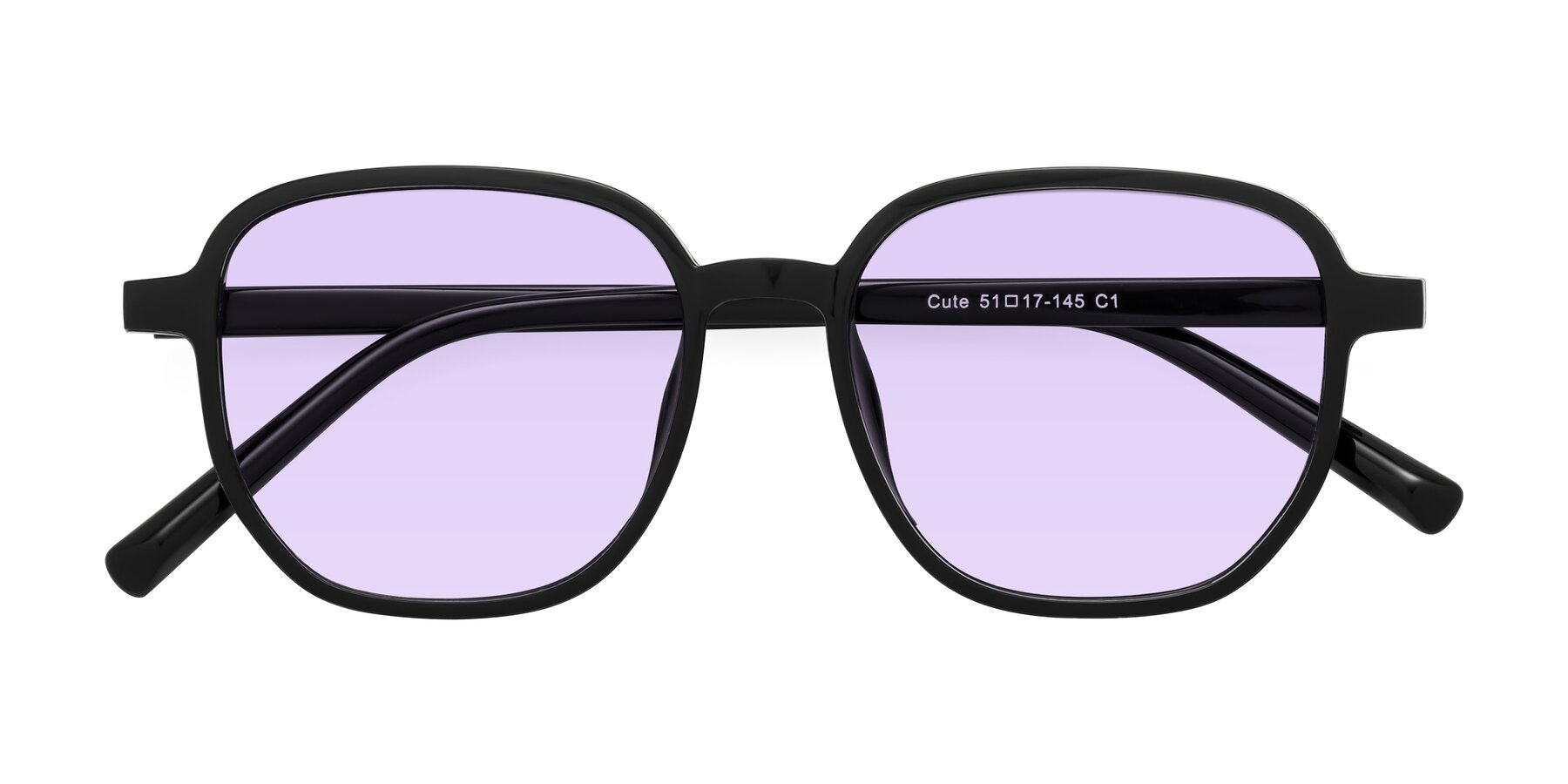 Folded Front of Cute in Black with Light Purple Tinted Lenses