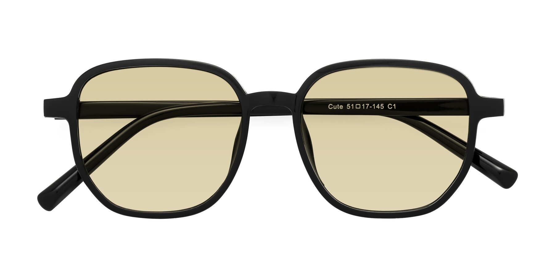 Folded Front of Cute in Black with Light Champagne Tinted Lenses