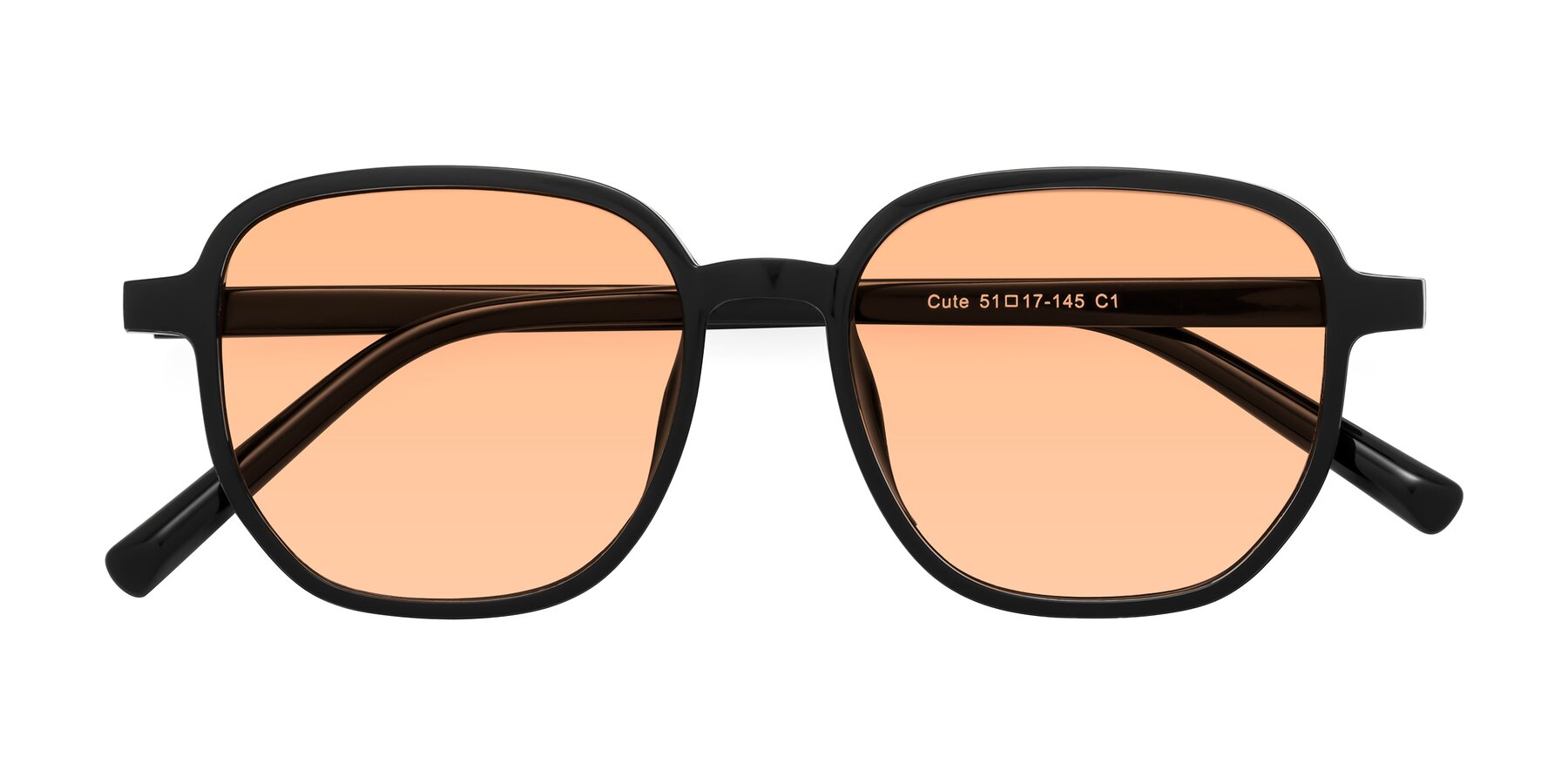 Folded Front of Cute in Black with Light Orange Tinted Lenses