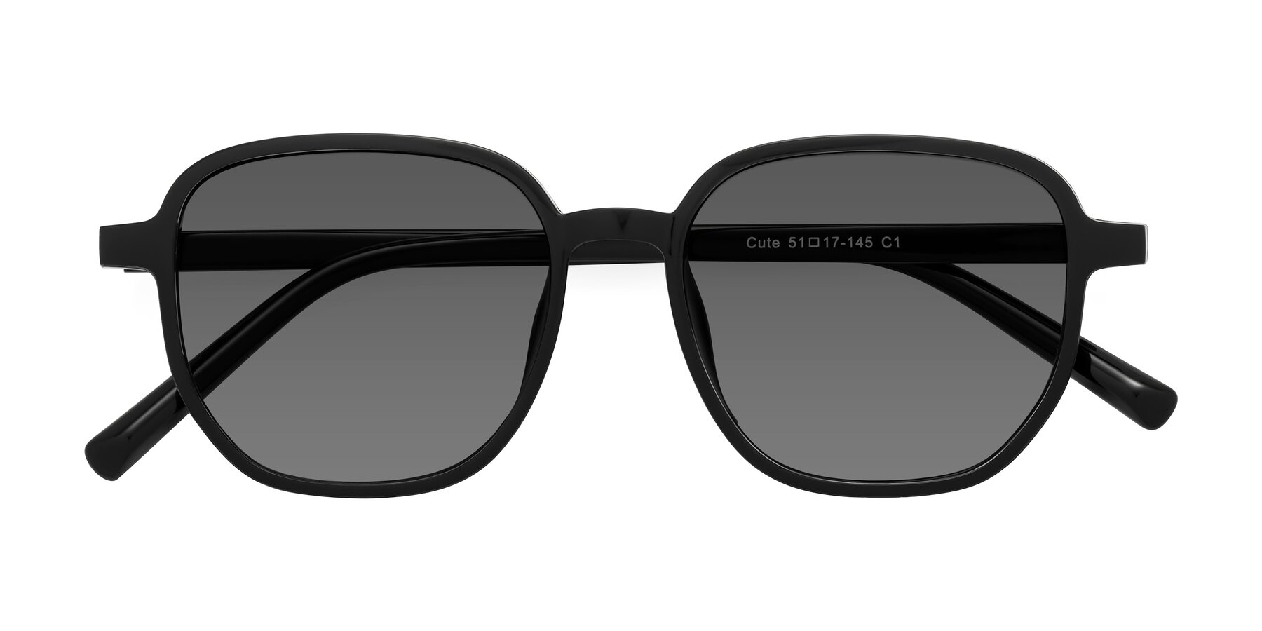 Folded Front of Cute in Black with Medium Gray Tinted Lenses