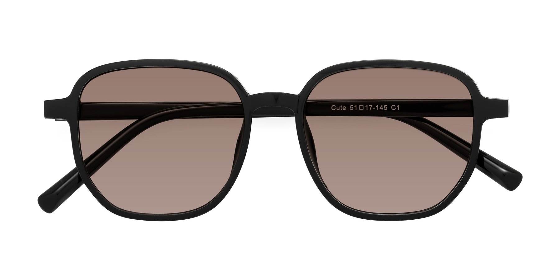 Folded Front of Cute in Black with Medium Brown Tinted Lenses