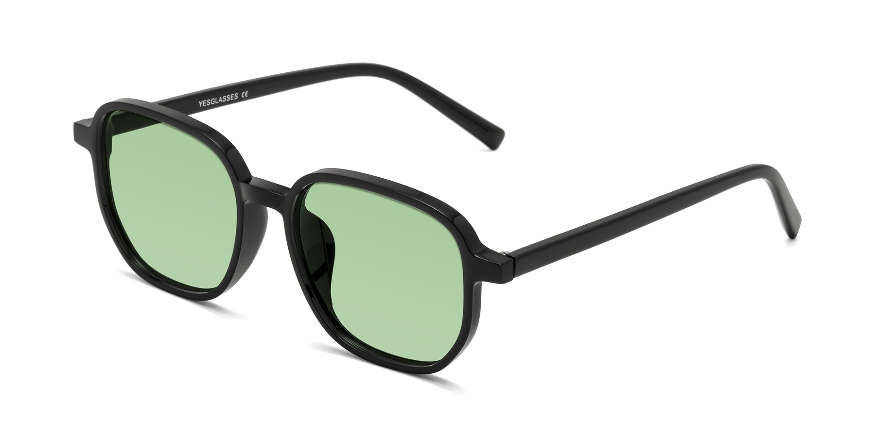 Angle of Cute in Black with Medium Green Tinted Lenses