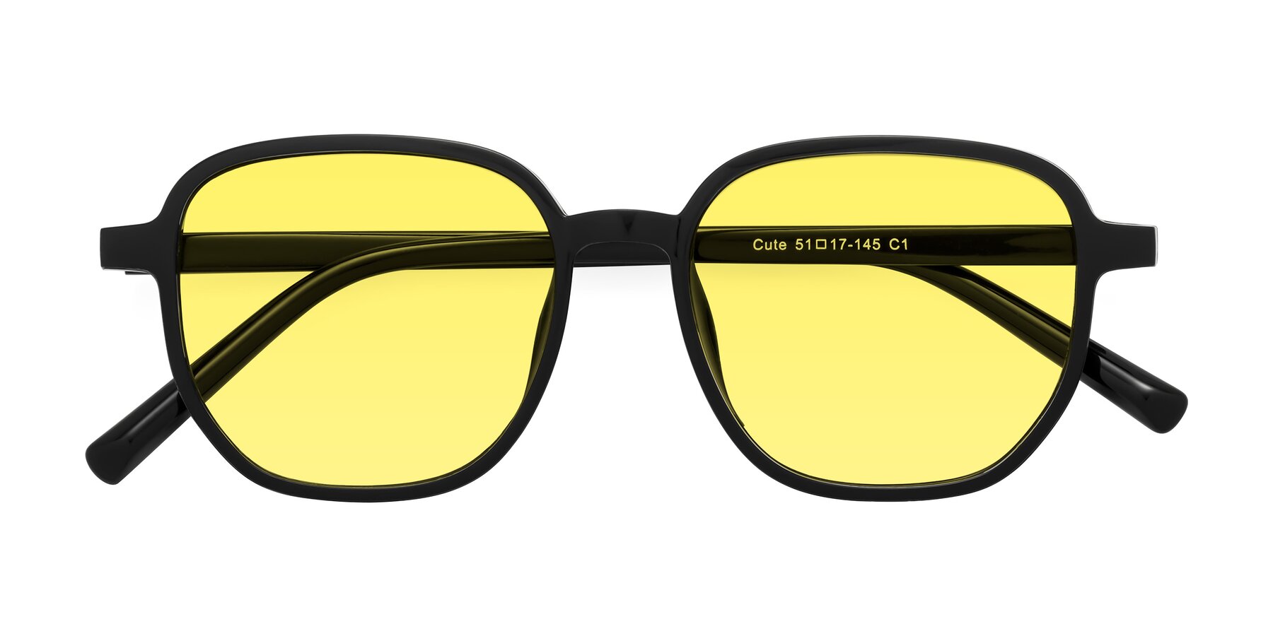 Folded Front of Cute in Black with Medium Yellow Tinted Lenses