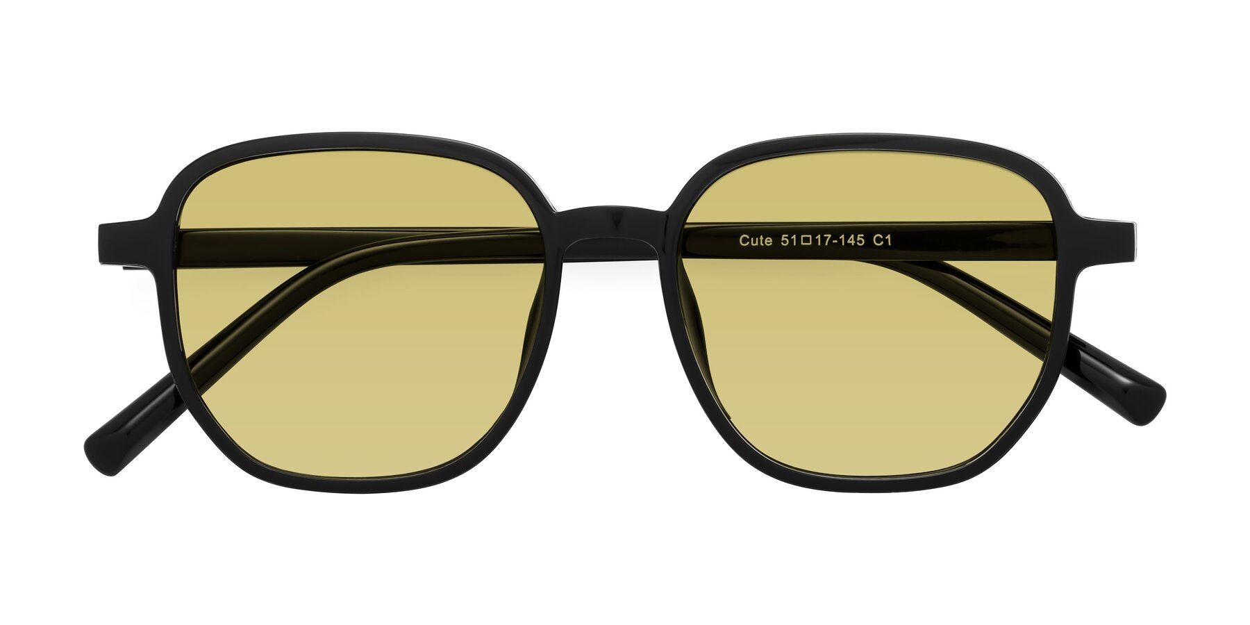 Folded Front of Cute in Black with Medium Champagne Tinted Lenses
