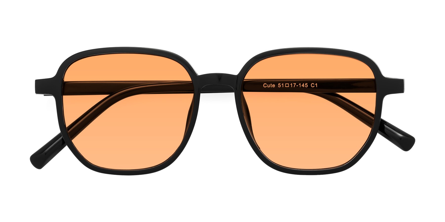 Folded Front of Cute in Black with Medium Orange Tinted Lenses