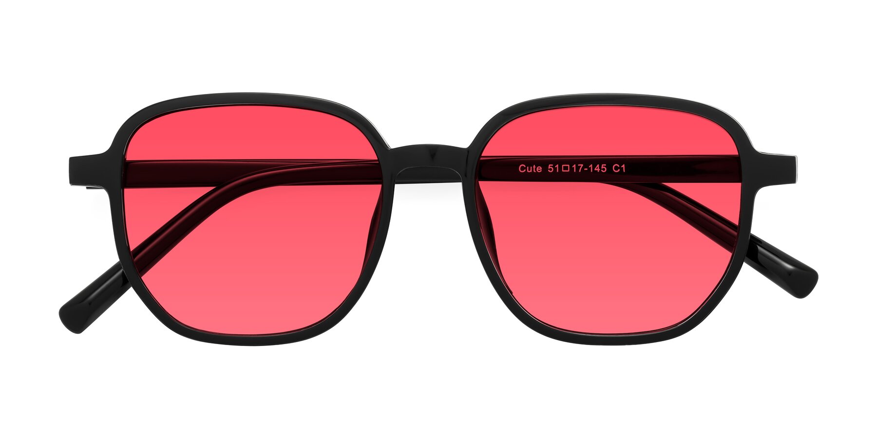 Folded Front of Cute in Black with Red Tinted Lenses