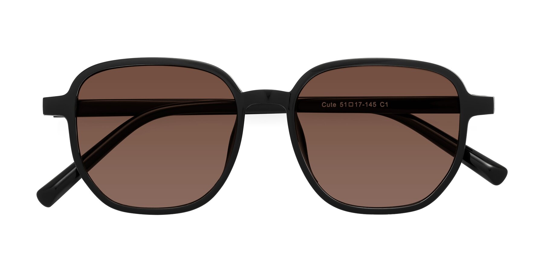 Folded Front of Cute in Black with Brown Tinted Lenses