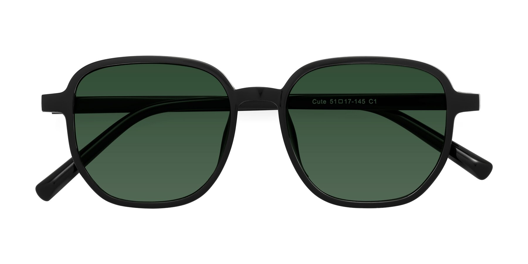 Folded Front of Cute in Black with Green Tinted Lenses