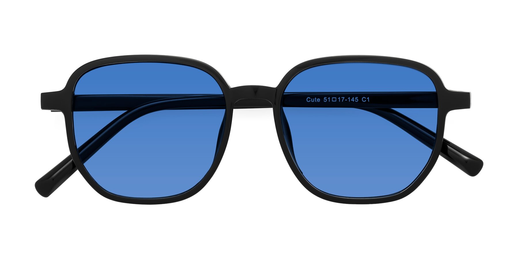 Folded Front of Cute in Black with Blue Tinted Lenses