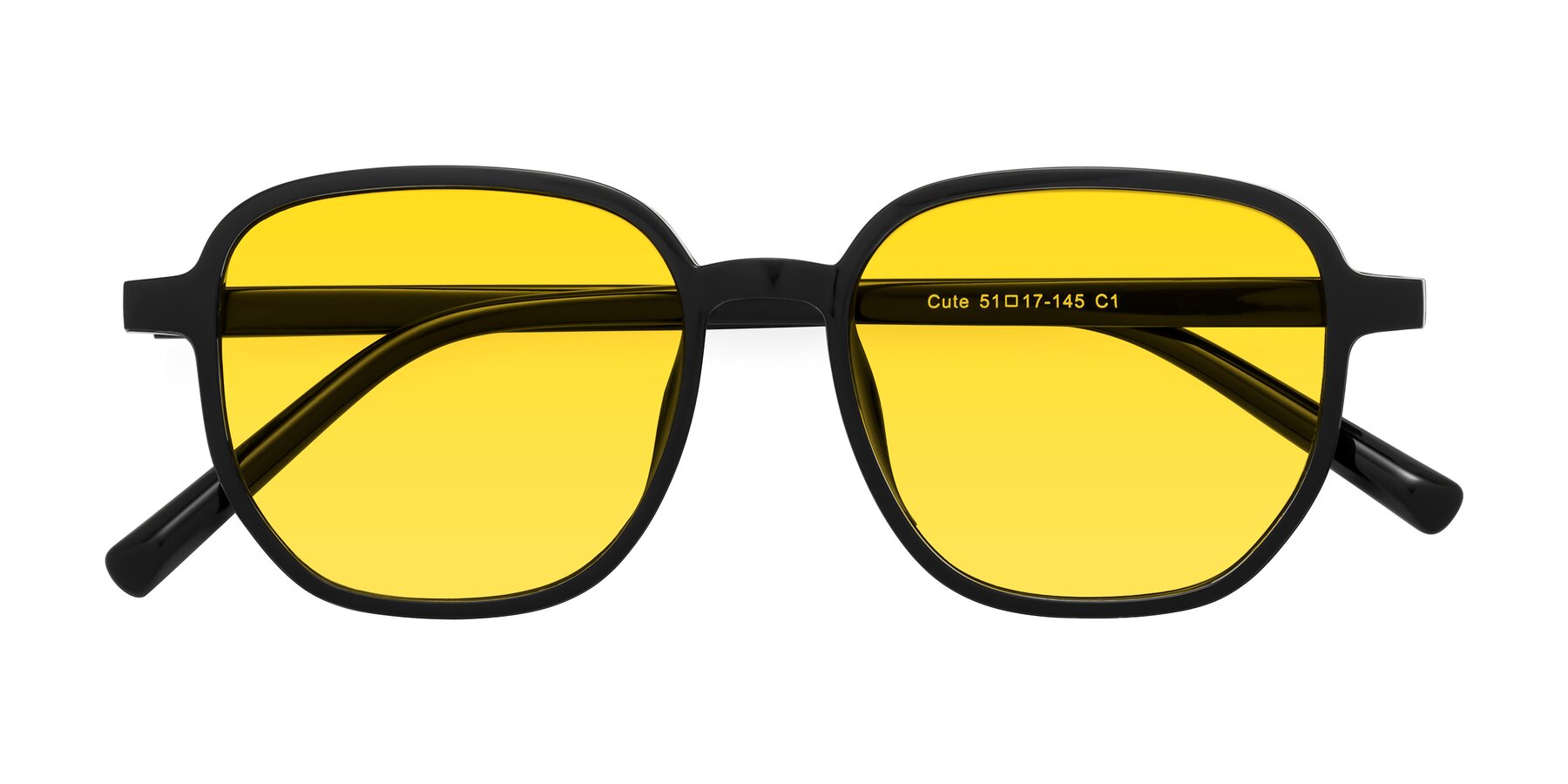 Folded Front of Cute in Black with Yellow Tinted Lenses