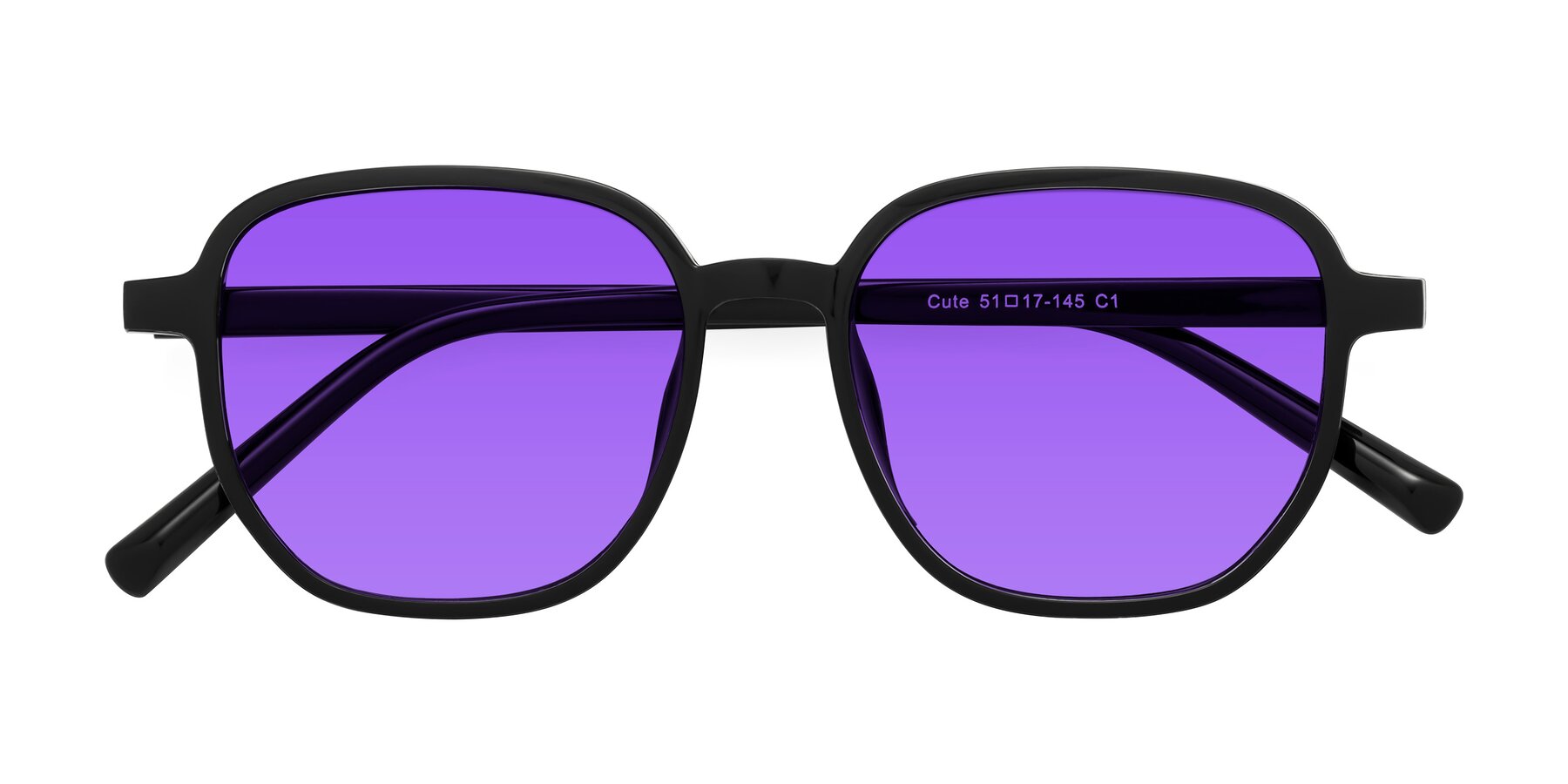 Folded Front of Cute in Black with Purple Tinted Lenses