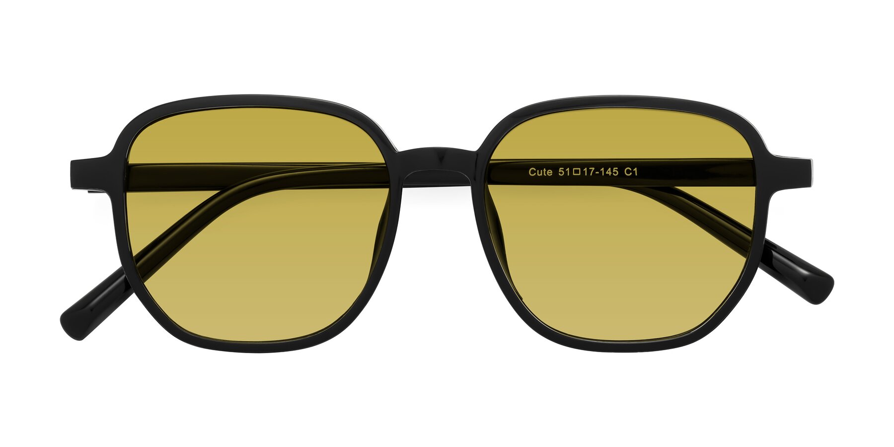 Folded Front of Cute in Black with Champagne Tinted Lenses