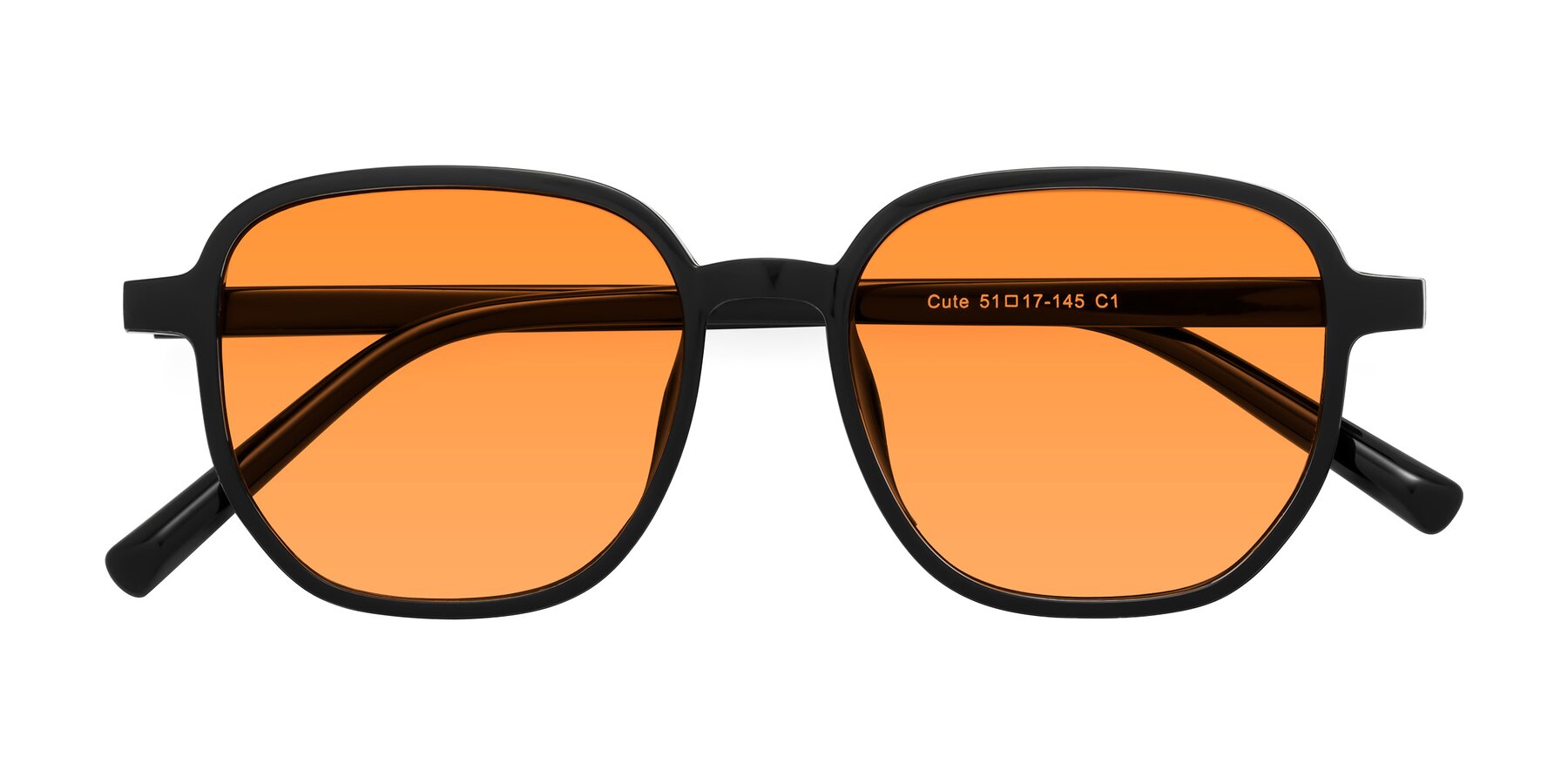 Folded Front of Cute in Black with Orange Tinted Lenses