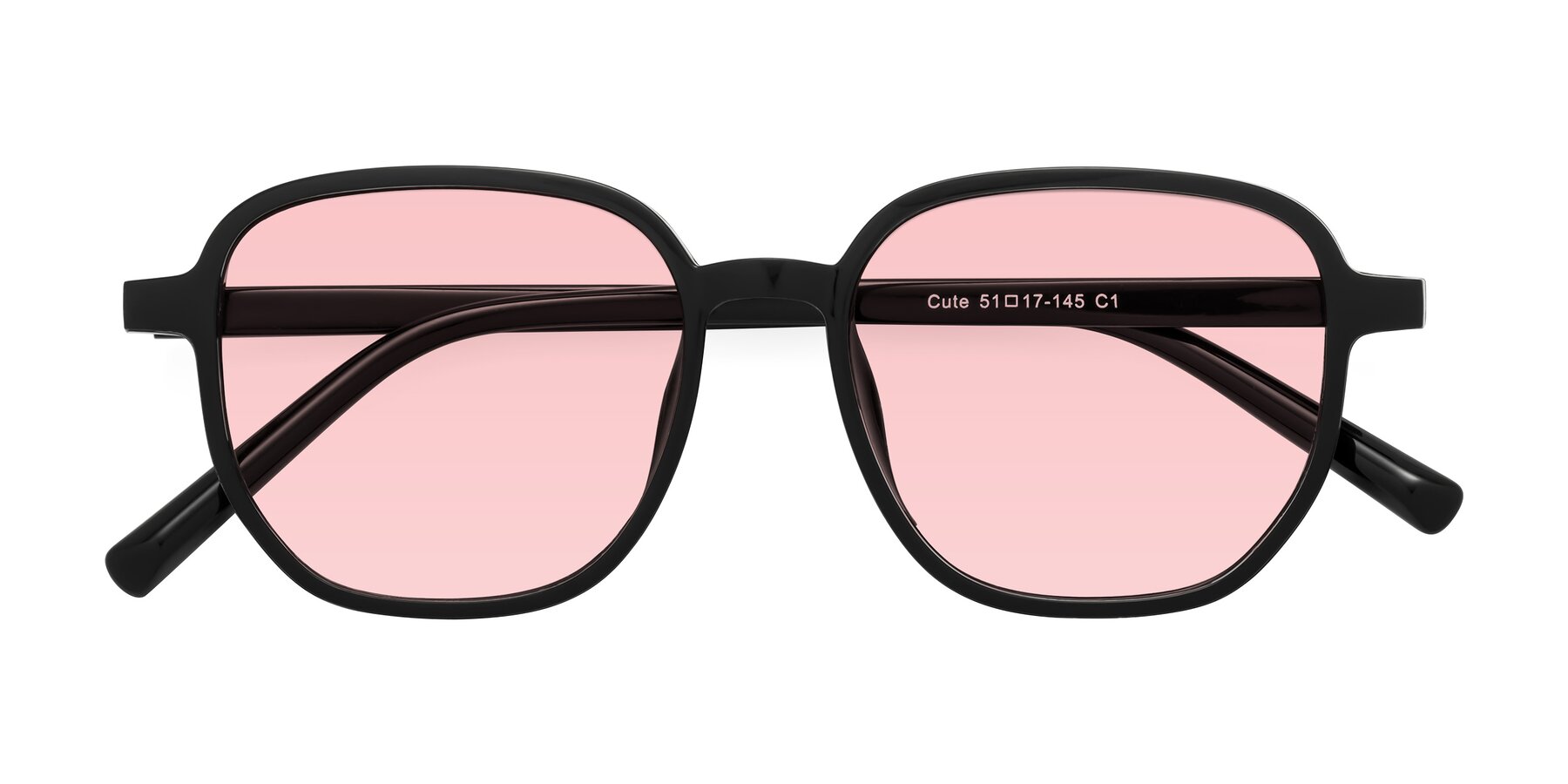Folded Front of Cute in Black with Light Garnet Tinted Lenses