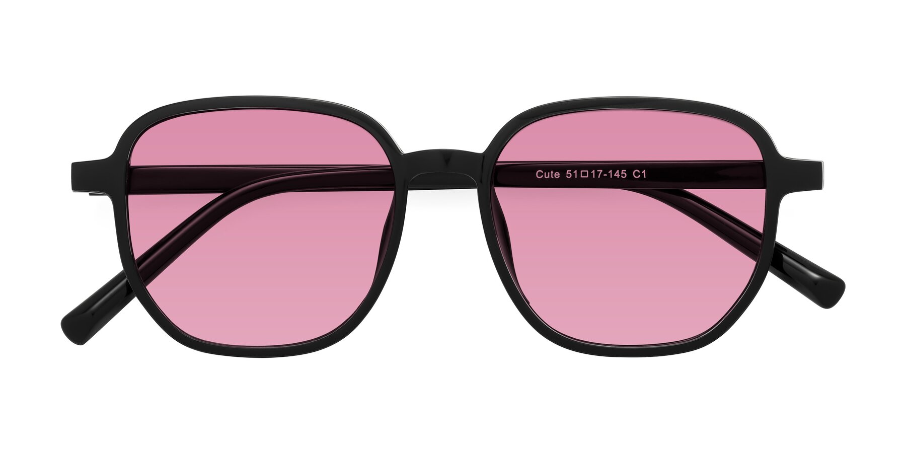 Folded Front of Cute in Black with Medium Wine Tinted Lenses