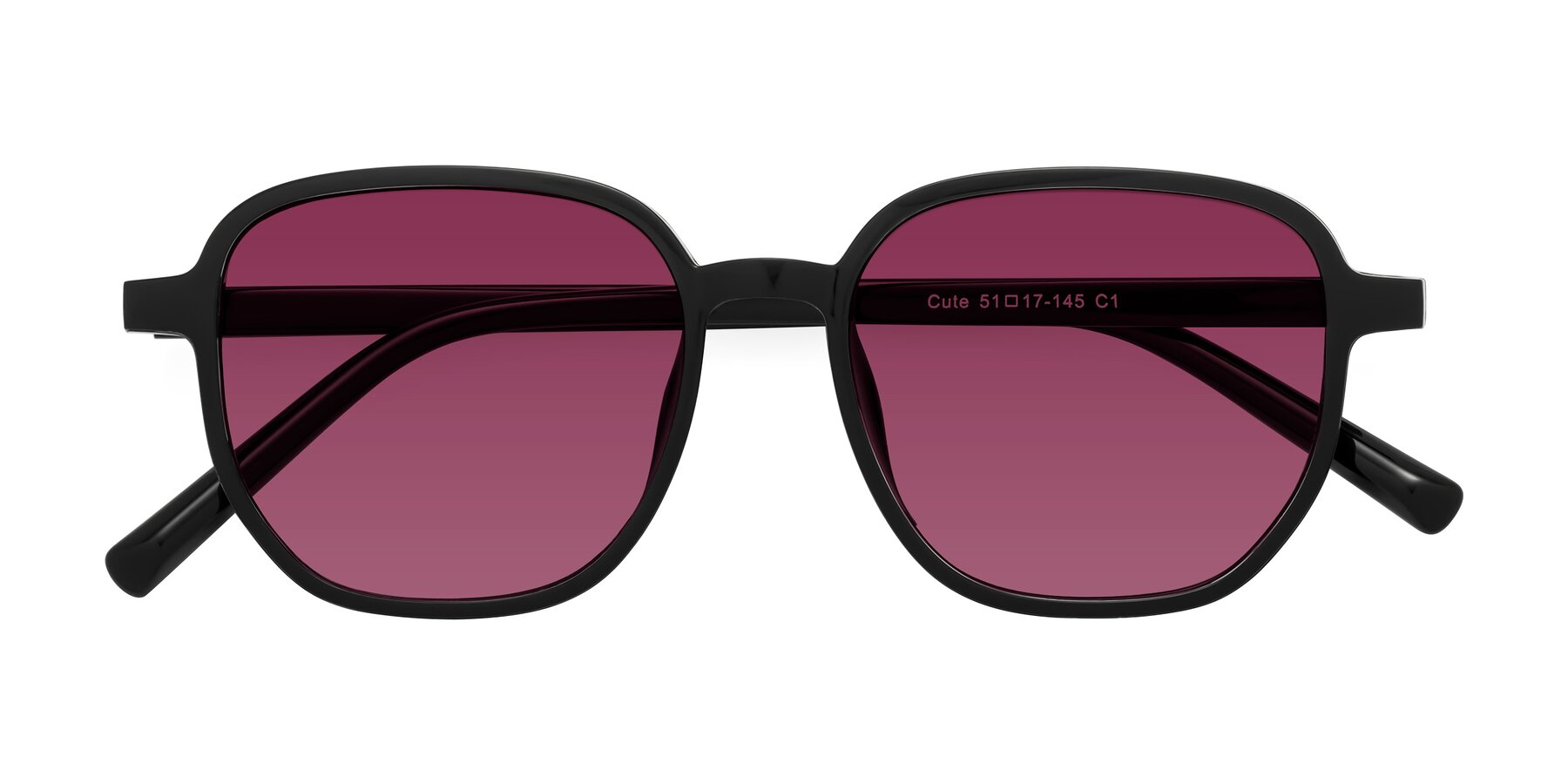 Folded Front of Cute in Black with Wine Tinted Lenses