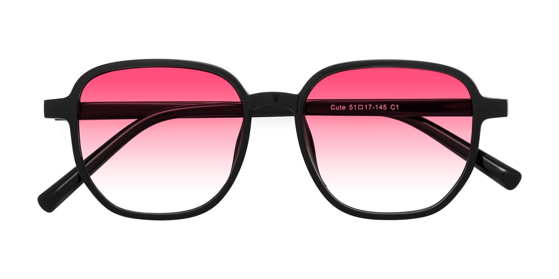 Folded Front of Cute in Black with Pink Gradient Lenses