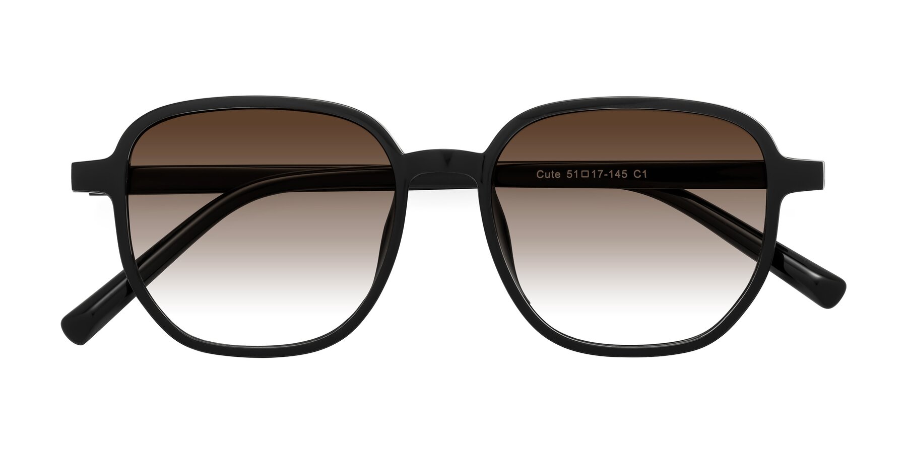 Folded Front of Cute in Black with Brown Gradient Lenses