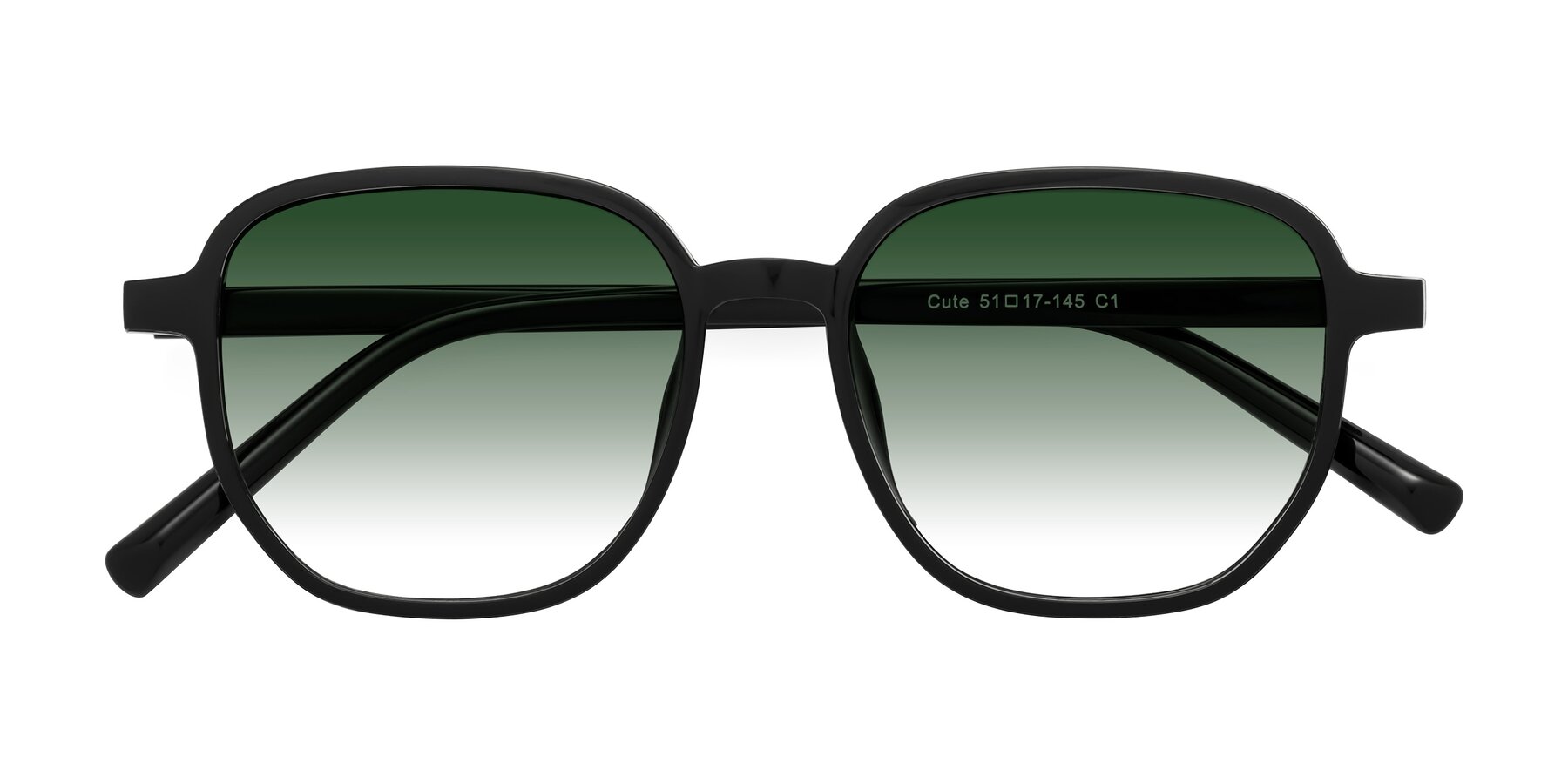 Folded Front of Cute in Black with Green Gradient Lenses