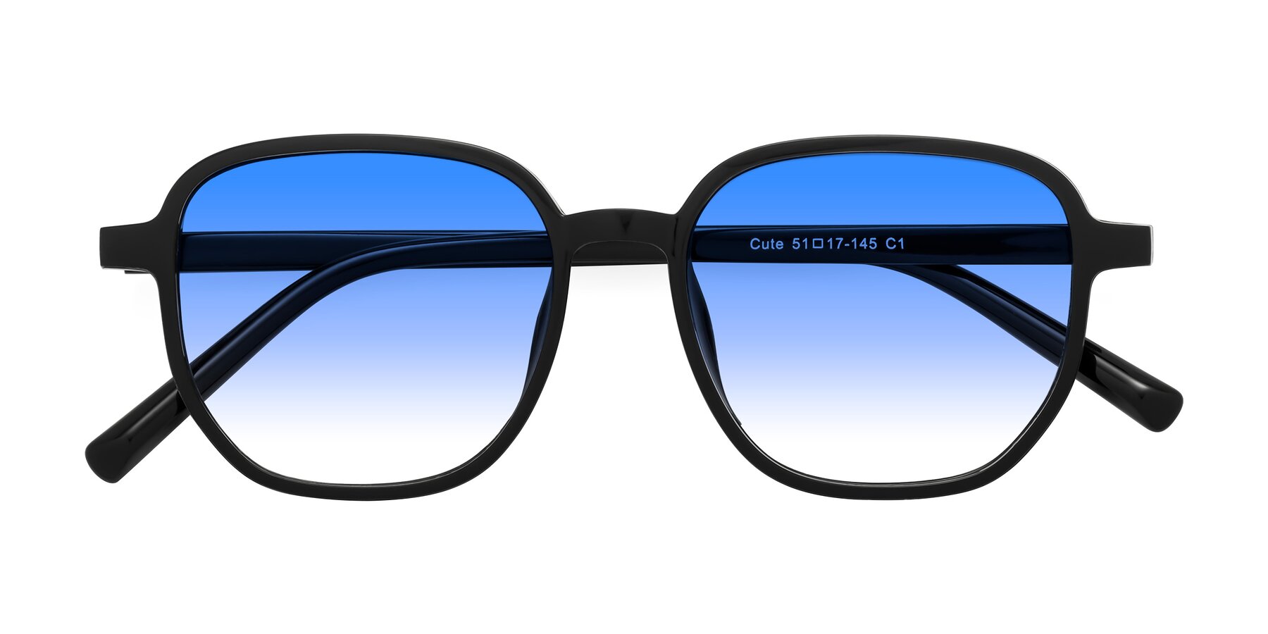 Folded Front of Cute in Black with Blue Gradient Lenses