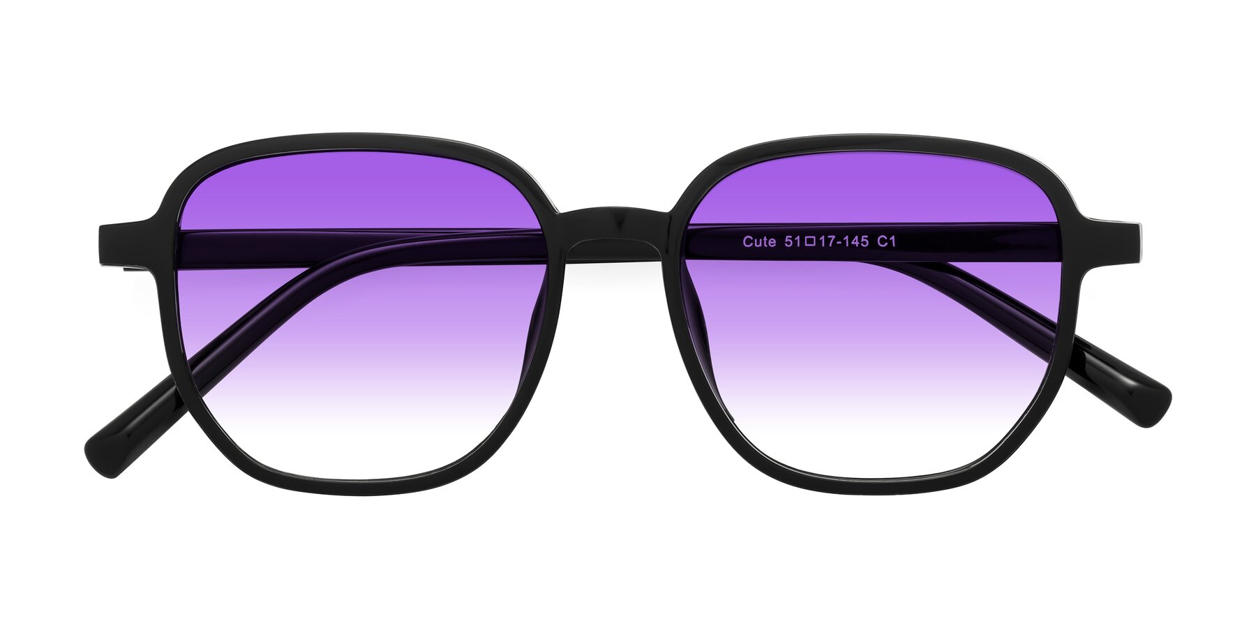 Folded Front of Cute in Black with Purple Gradient Lenses
