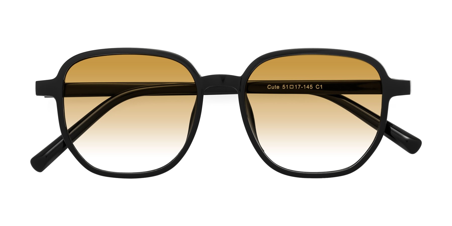 Folded Front of Cute in Black with Champagne Gradient Lenses