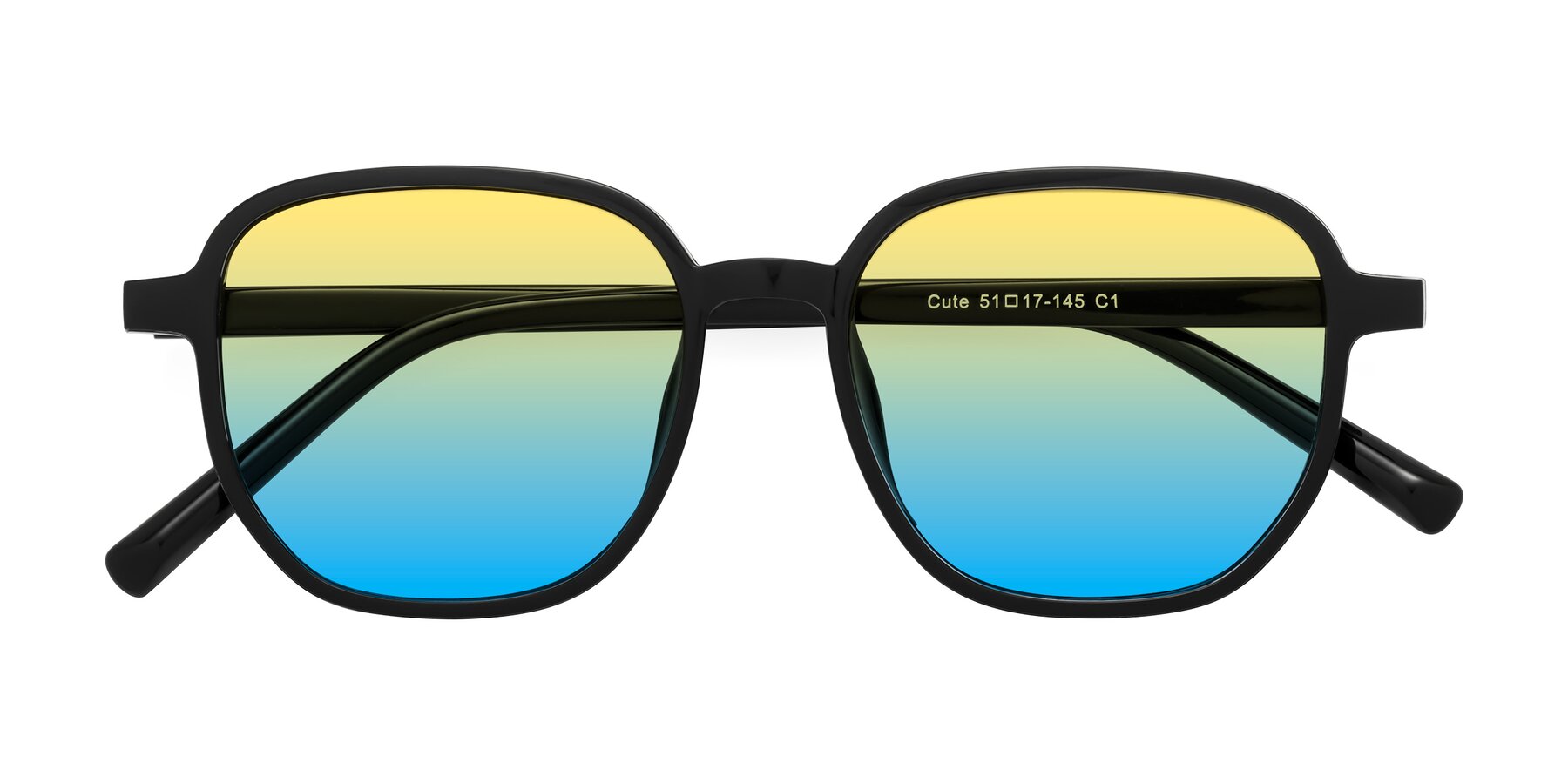 Folded Front of Cute in Black with Yellow / Blue Gradient Lenses