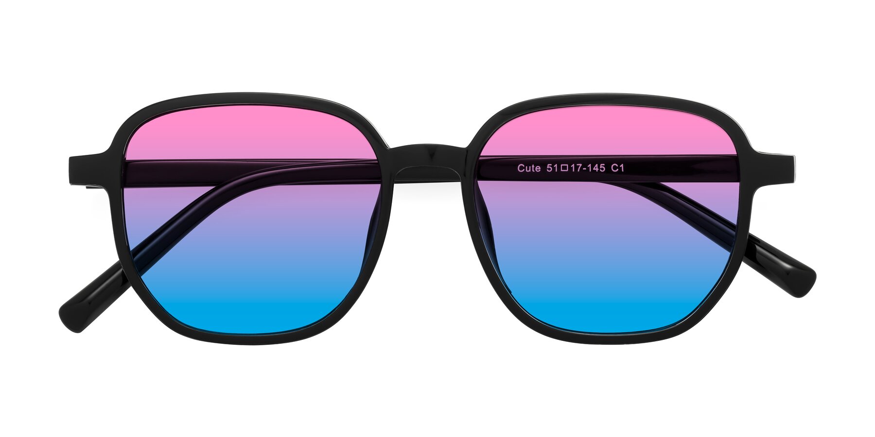 Folded Front of Cute in Black with Pink / Blue Gradient Lenses