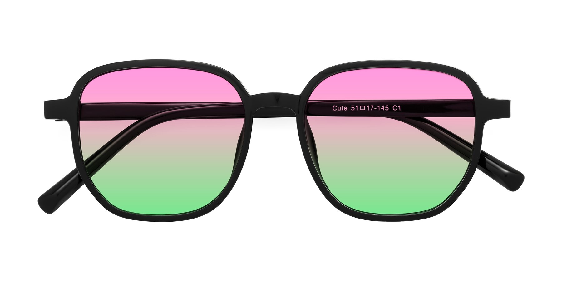 Folded Front of Cute in Black with Pink / Green Gradient Lenses
